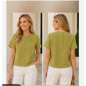 TUCKERNUCK Classic Prep Moss Green Chenille Boxy Cut Top Size XS